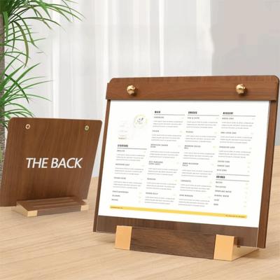 A4/A5 Walnut Wood Menu Clipboard Horizontal/Vertical Detachable Table Sign Holder Non-slip Base Menu Flyer Paper Stand Photos
