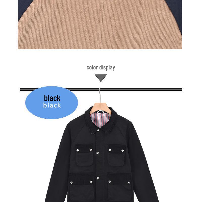 TB BROWIN2024 Unisex Corduroy Raglan Sleeve Color Block Jacket, Autumn/Winter Collection