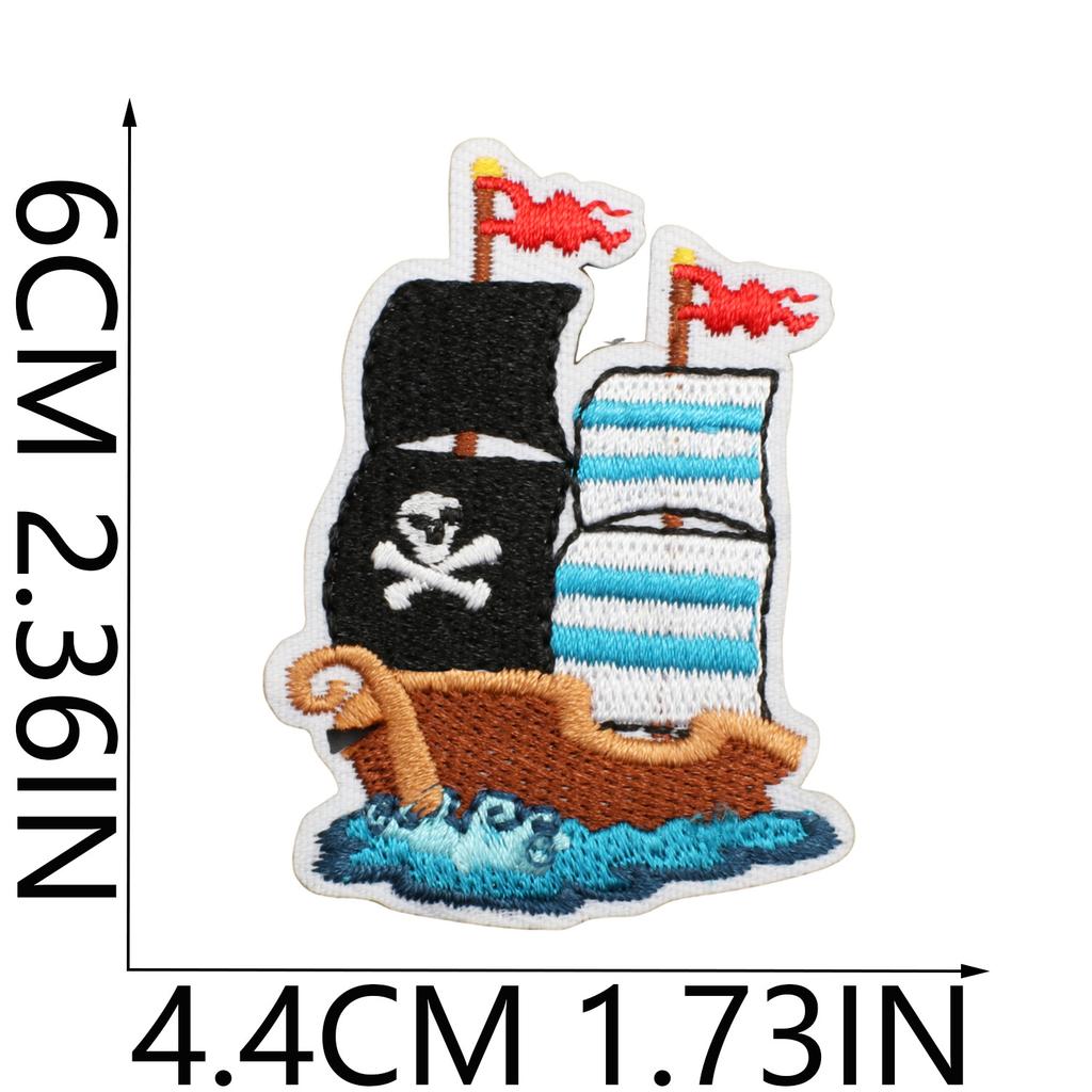 Pirate Embroidery Cloth Sticker Treasure Map Computer Embroidery Label Children'S Team Decoration Pirate Ship Octopus Patch Patch