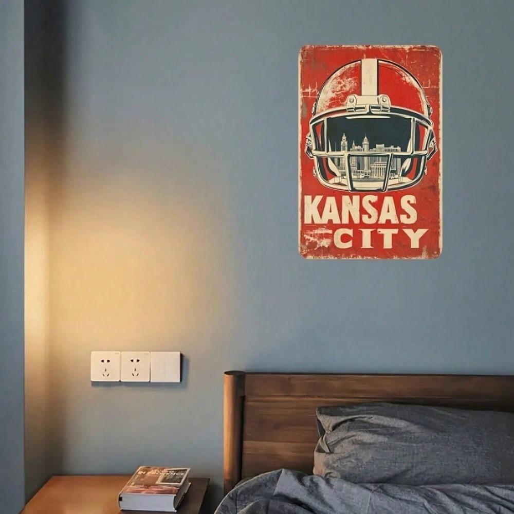 Vintage Kansas City Chiefs Football Helmet Metal Wall Art Sign 12x8 Inch Retro Home Decor Weatherproof Outdoor