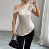 Satin Slanted Shoulder Sleeveless Top Femininity Zipper Design Hem Beveled Edge, Light and Mature Style, Thin and Versatile
