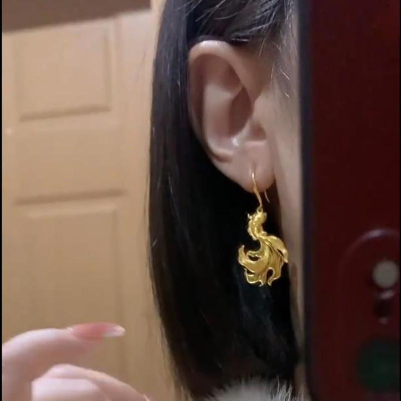 Koi goldfish earrings light luxury temperament ear hook fashion versatile good luck earrings niche high sense