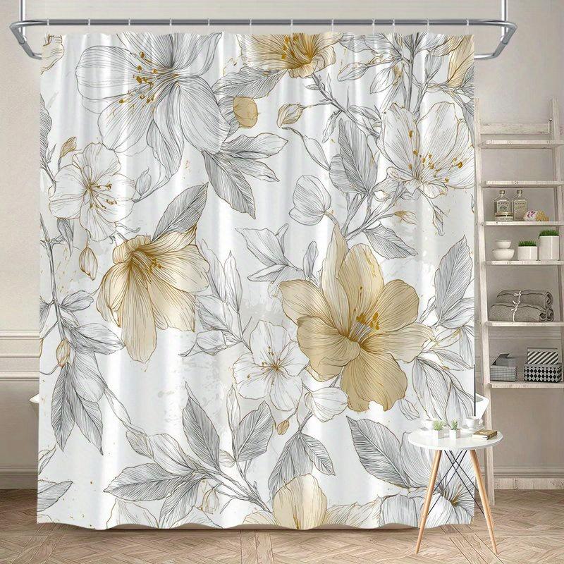 

1Pc Botanical Floral Shower Curtain, Polyester Fabric, Machine Washable, With Hooks, Suitable For Bathroom Decoration W60H190(CM)-1 Pcs