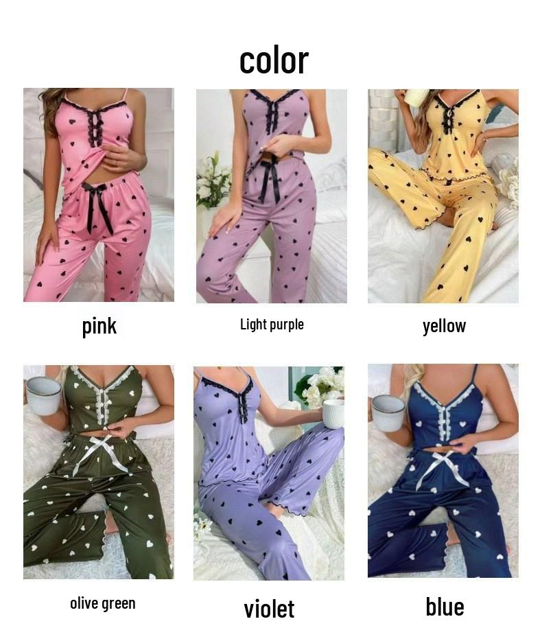 Women's Summer Imitation Silk Camisole & Long Pants Home Wear Set