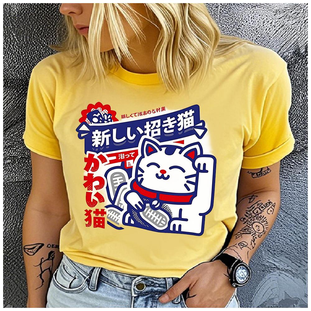 Unisex 100% Polyester Loose round Neck T-Shirt Casual Short Sleeve Fashion Top for Summer - Cat Lovers Design