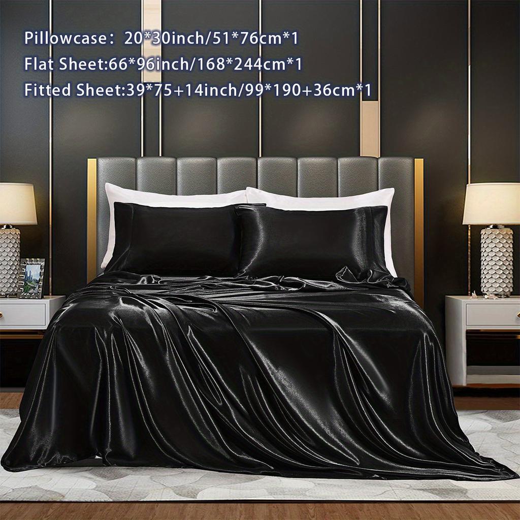 3/4Pcs Luxurious Satin Fitted Sheet Set Soft, Breathable, And Gentle On Skin Includes Flat Sheet, Fitted Sheet,Pillowcases
