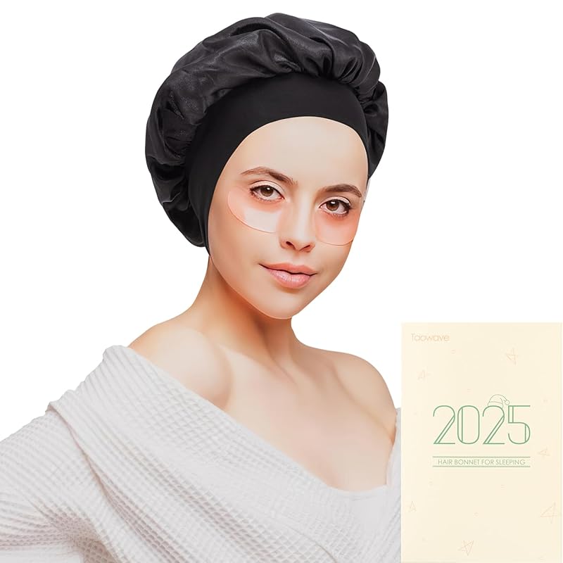 Silk Bonnet for Sleeping Women, Upgraded Version in 2025 Bonnets for Sleeping,Satin Bonnets for Curly Hair,Silk Hair Bonnet for Sleeping (Black)