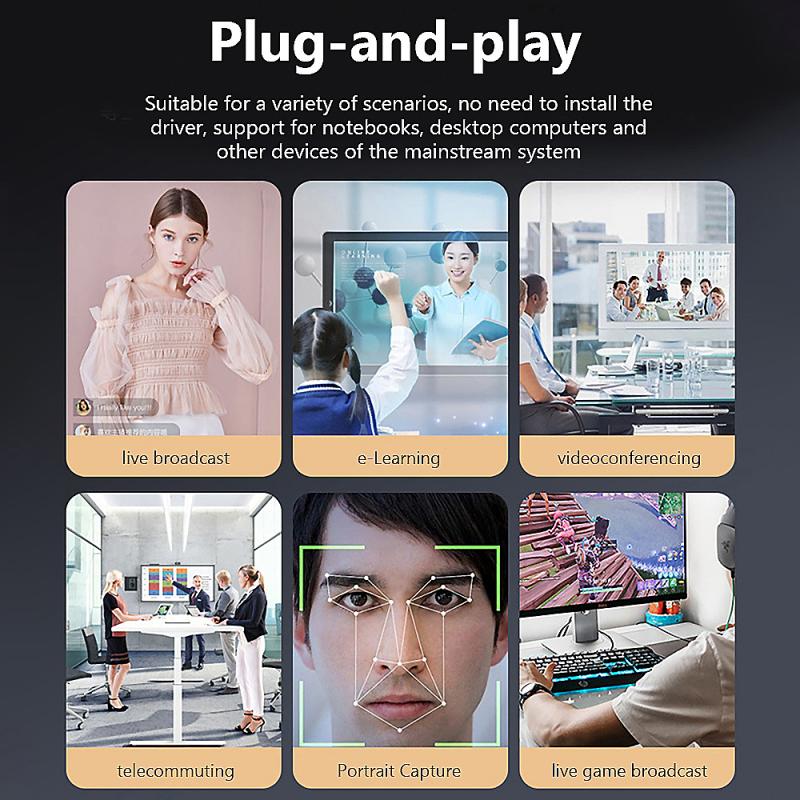 Webcam Mini PC HD 2k Camera With Microphones 360 ° Rotation USB Plug and Play Driver-Free For Desktop Computer Laptop Video Call