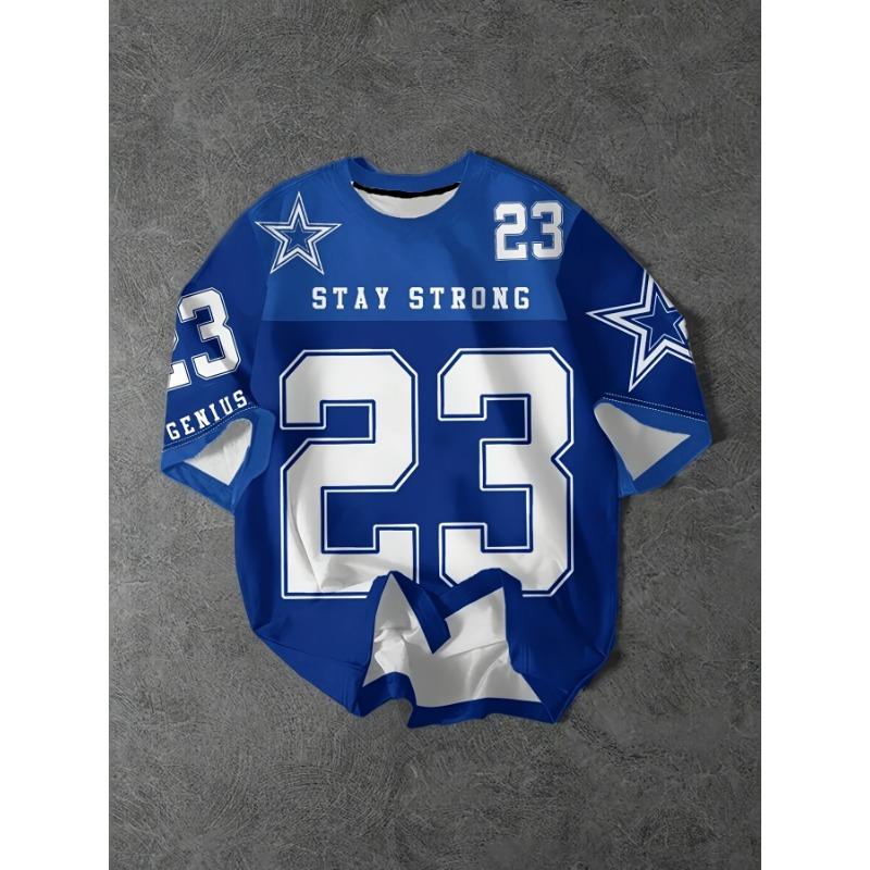 Boys' Soccer Jersey T-Shirt - Royal Football Number 23, Number Print, Casual Athletic Style, Regular Fit Round Neck Short Sleeve Tee