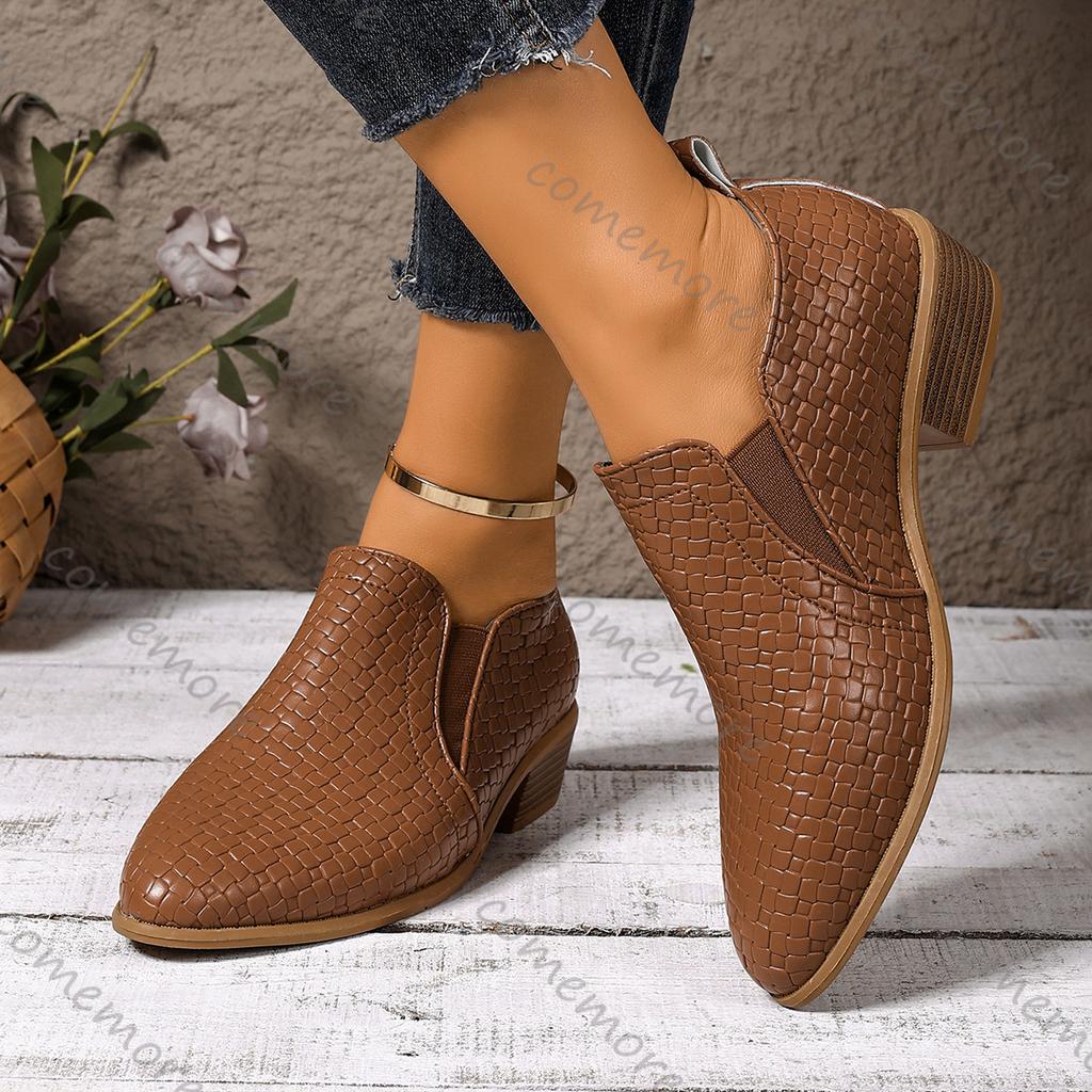Women's Shoes Spring and Autumn Ladies Pumps Pointed Toe Deep Mouth Single Shoes Solid Casual Chunky Heeled Loafers