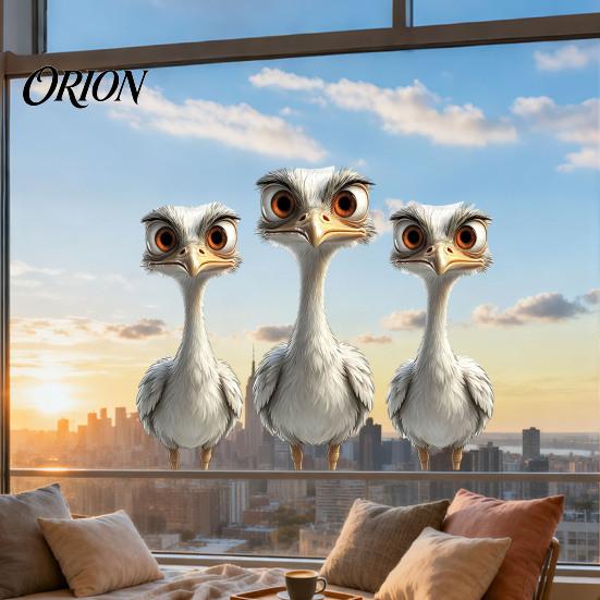 Stereoscopic Animal Wall Art Cute Ostrich Static Window Clings, 3D Break Through Decals, No Easy to Apply Graphics Glue PVC Stickers for Kids Bedroom