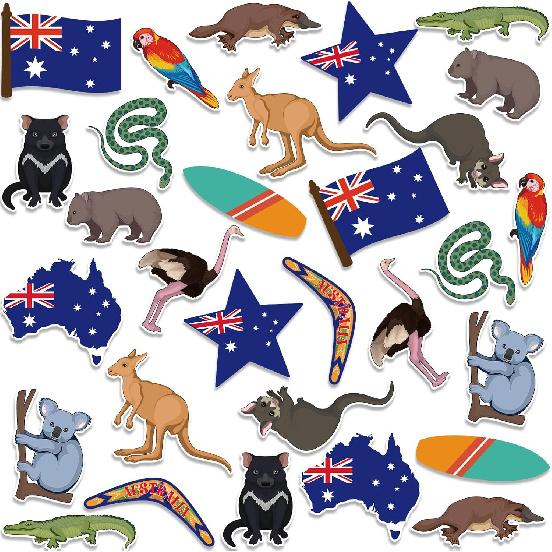 30 Pcs Australian Cutouts Australia Day Cut Outs Party Decorations Australian Theme Wall Decors Party Supplies for Theme Party Festive Occasions