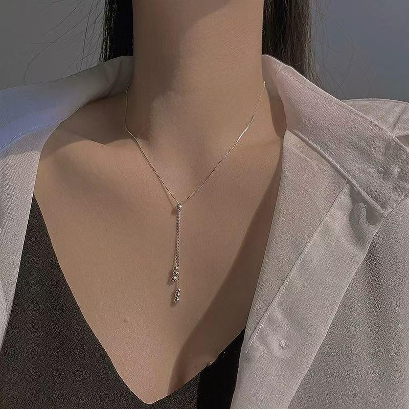New 925 Silver Long Necklace Personality Charm Geometric Shape Woman Pendant Choker Birthday Gift Exquisite Jewelry