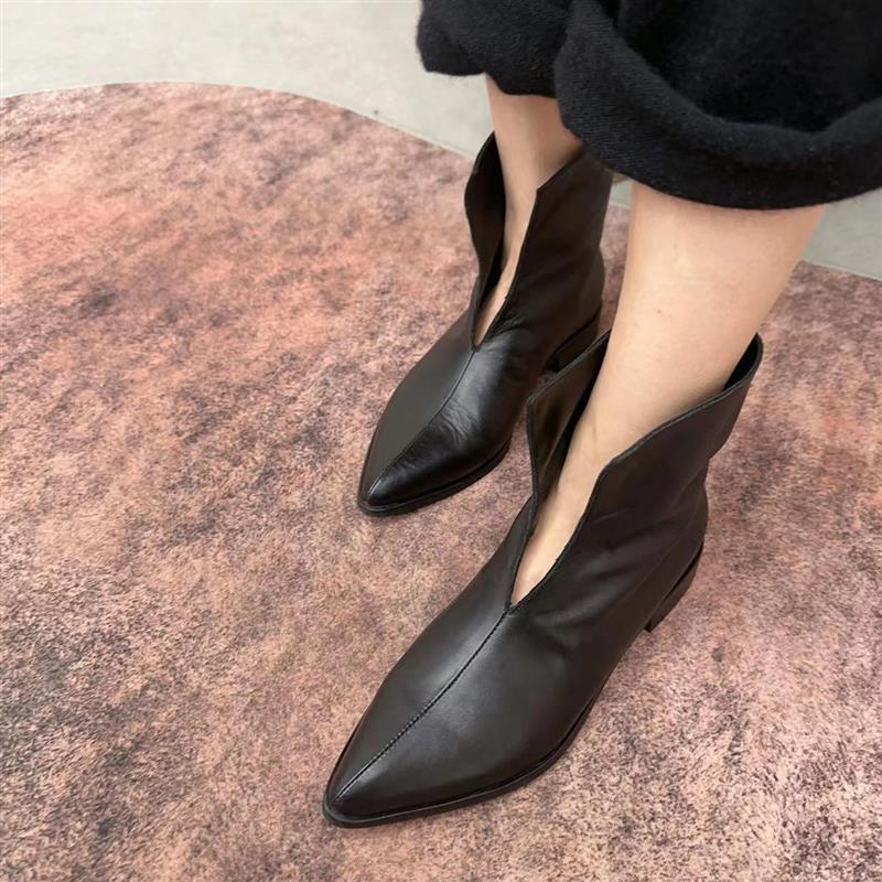 

2024 женская обувь высокого качества, женские ботинки без шнуровки, модные однотонные современные ботинки, женские пикантные ботинки без шнуровки с острым носком, женская обувь 38 чёрный