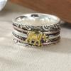 Vintage Hand Carved Elephant Wide Women's Ring Three Color Metal Geometry Daily Wear Party Jewelry Anniversary Gift
