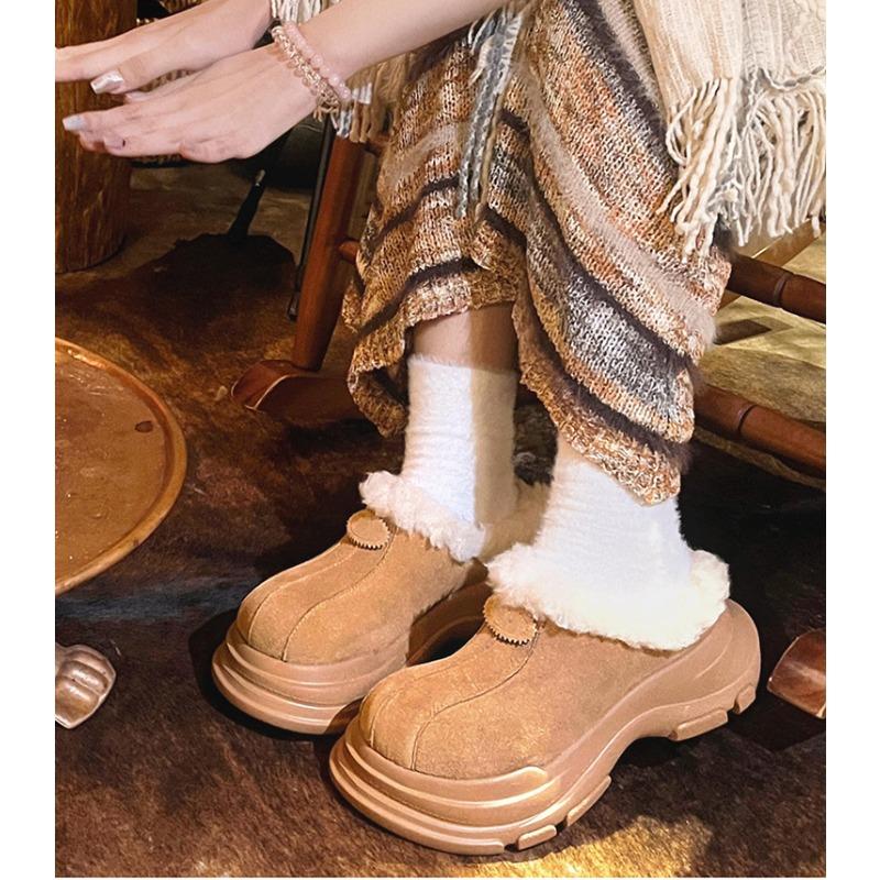 

Winter new thick-soled heightening plush warm wool cotton shoes integrated outer wear non-slip fluff snow boots 40 жёлтый