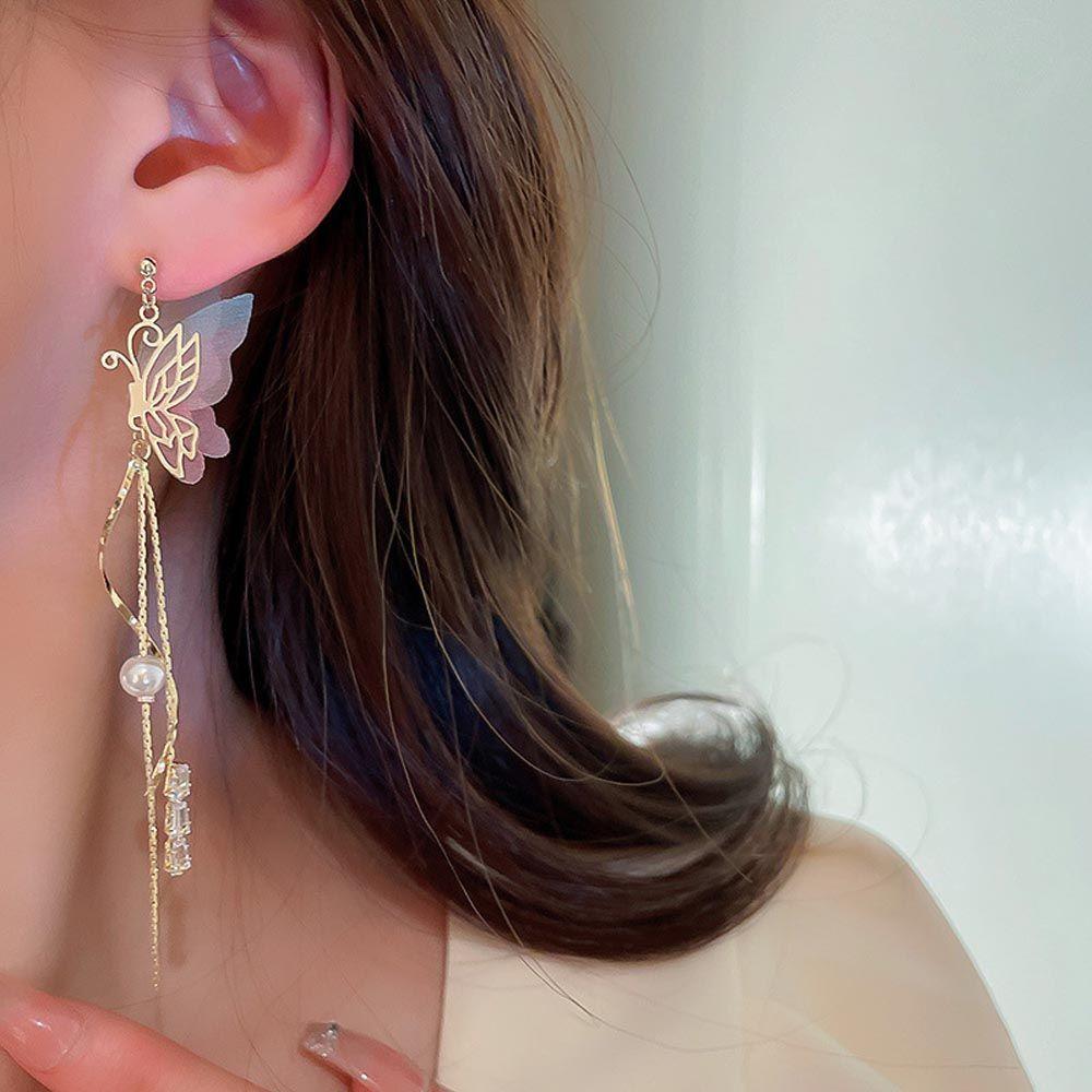 

Винтажные полые серьги с темпераментом и жемчугом, корейские висячие серьги, женские серьги-гвоздики с бабочкой