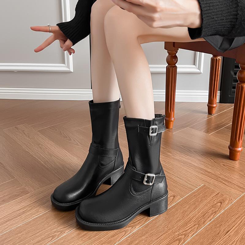 Retro Western Cowboy Boots Women's 2025 Autumn and Winter New Brown Martin Boots Medium and High Thick Heel Knight Boots Short Boots Women