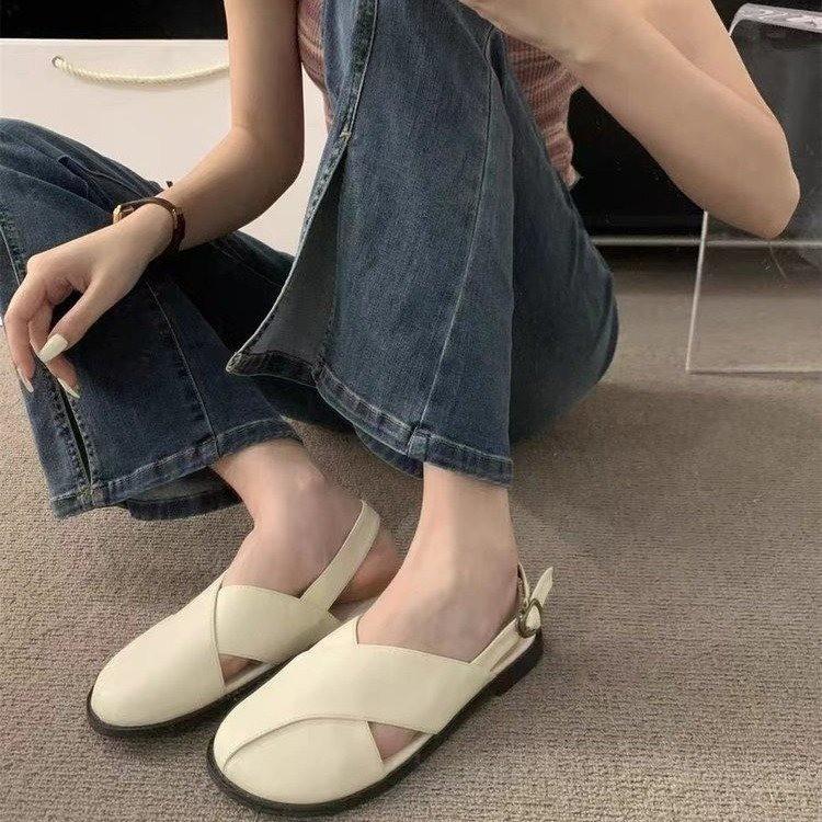Fashion Clear Heels Female Sandal All-Match Retro Woman Shoes 2025 Summer Girls Original Fashion New Flat Closed Scandals Rome Clear Hee