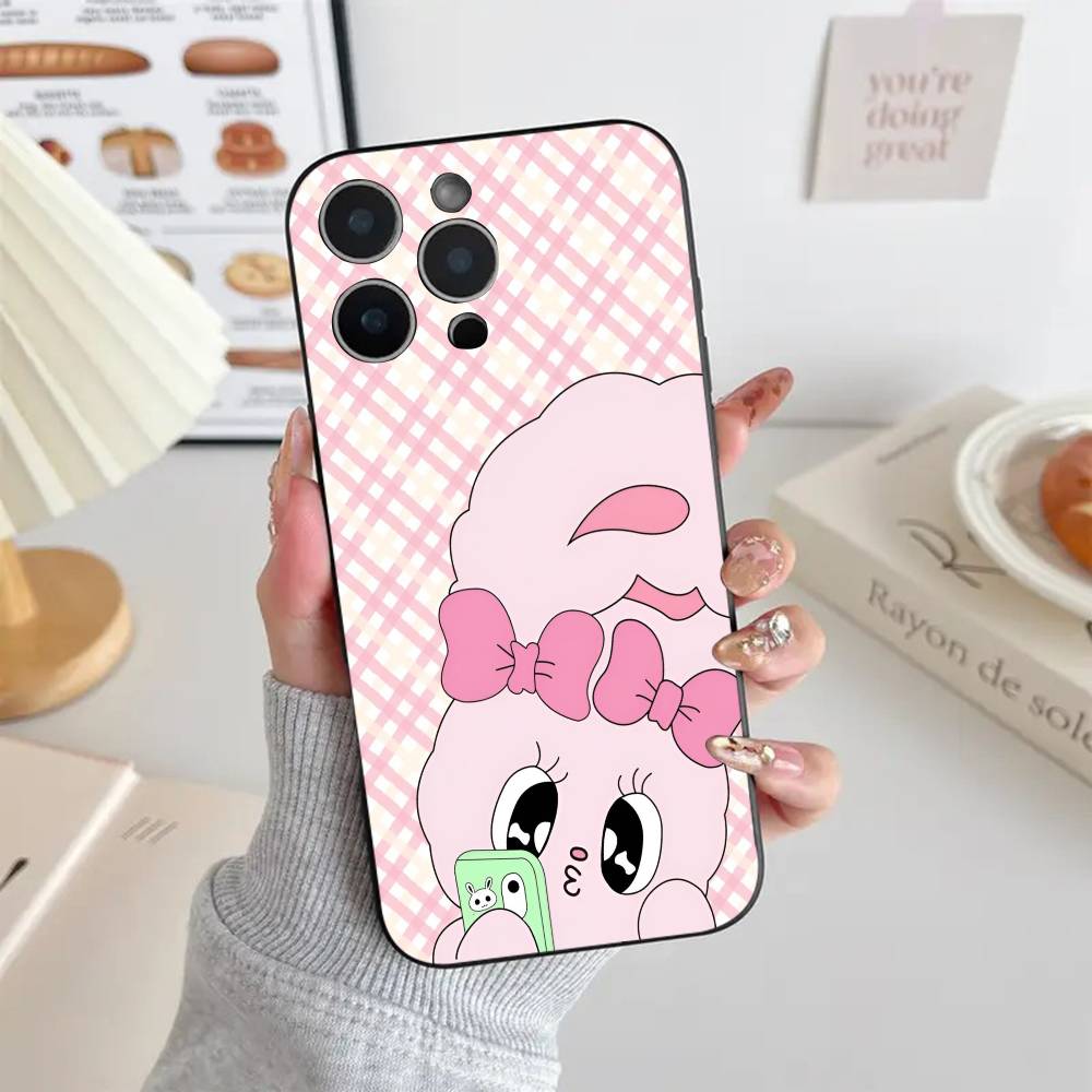 Pink Rabbit E-Esther Bunny Phone Case Black Silicone Soft Shell For IPhone 17 16 15 14 13 12 11 Air Pro Max Plus Hot Sale