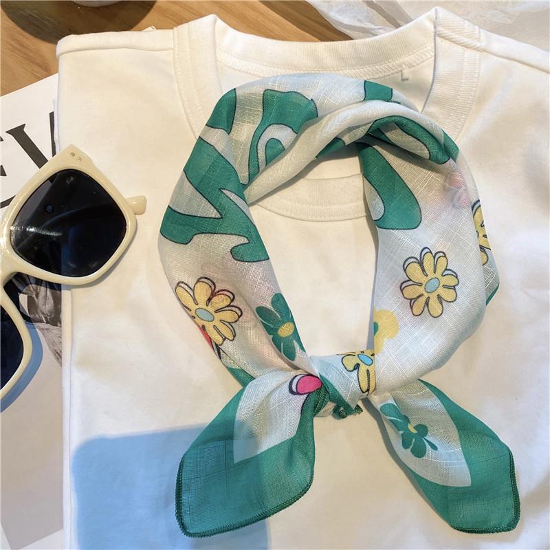 

Spring And Summer Cotton Cloth Literary Scarf Flower Small Square Scarf Retro Printed Scarf Cotton Thin Neck Silk Scarf Headband 58-58