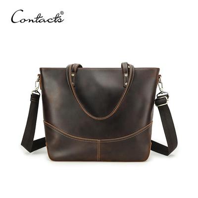 CONTACT'S Genuine Leather Tote Bags for Women Men Briefcase Shoulder Messenger Laptop Bags Lady Office Female Bags Handbags for 14.2 Laptop