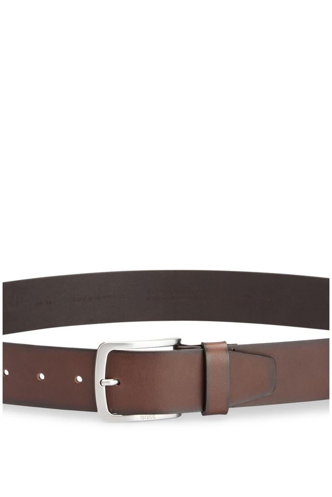 BOSS 95 Brown Italian Leather Belt with Logo Engraved Buckle Men's (4cm Wide)