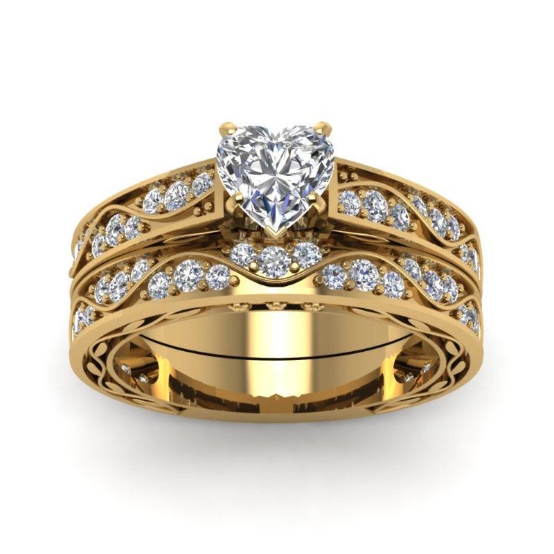 Super Creative Heart Zircon Couple Ring Set - Simple Pattern Jewelry
