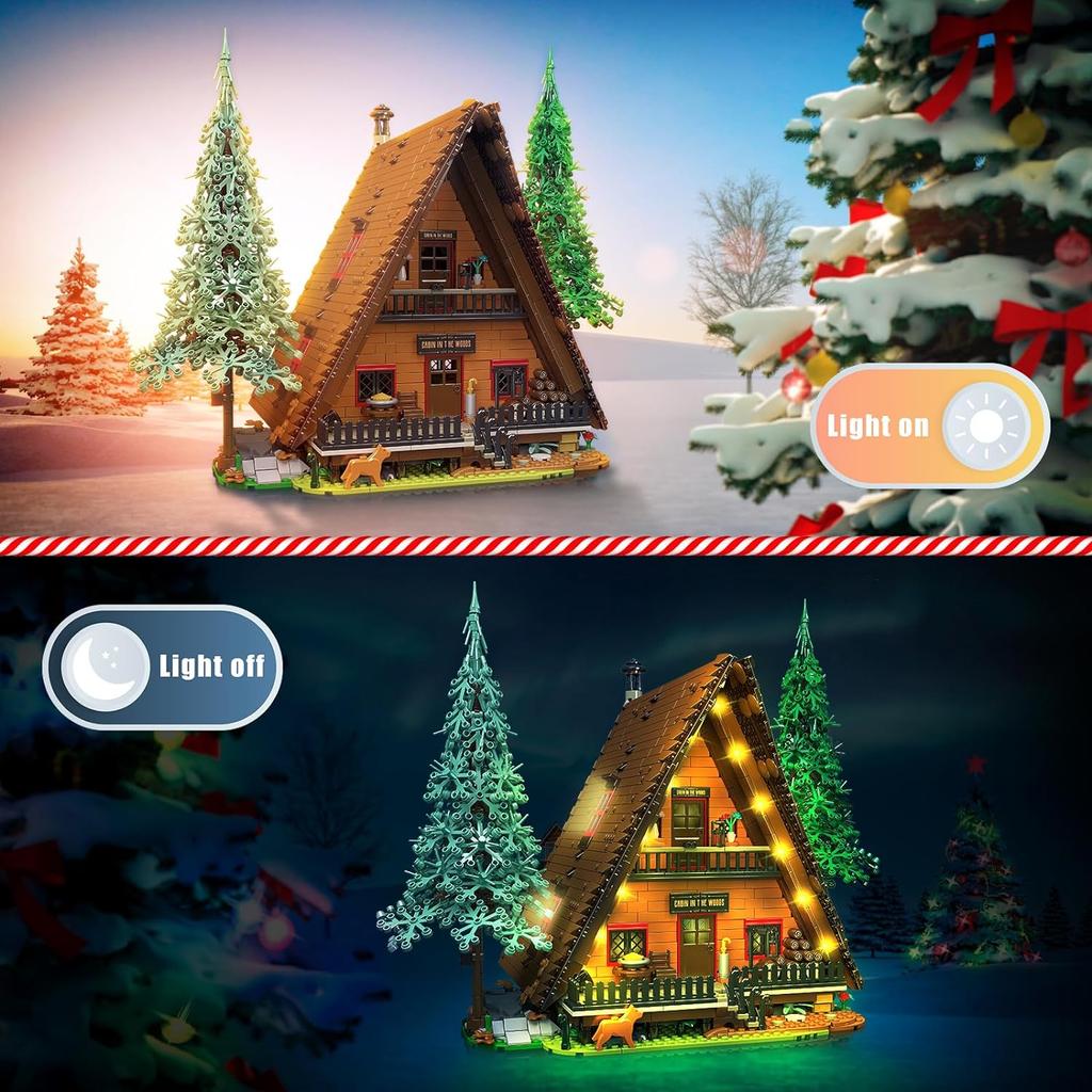 MOULD KING 16053 Streetview Baustein Die MOC Weihnachtshütte im Wald mit Led-Teilen Modell Spielzeug Kinder Weihnachtsgeschenke