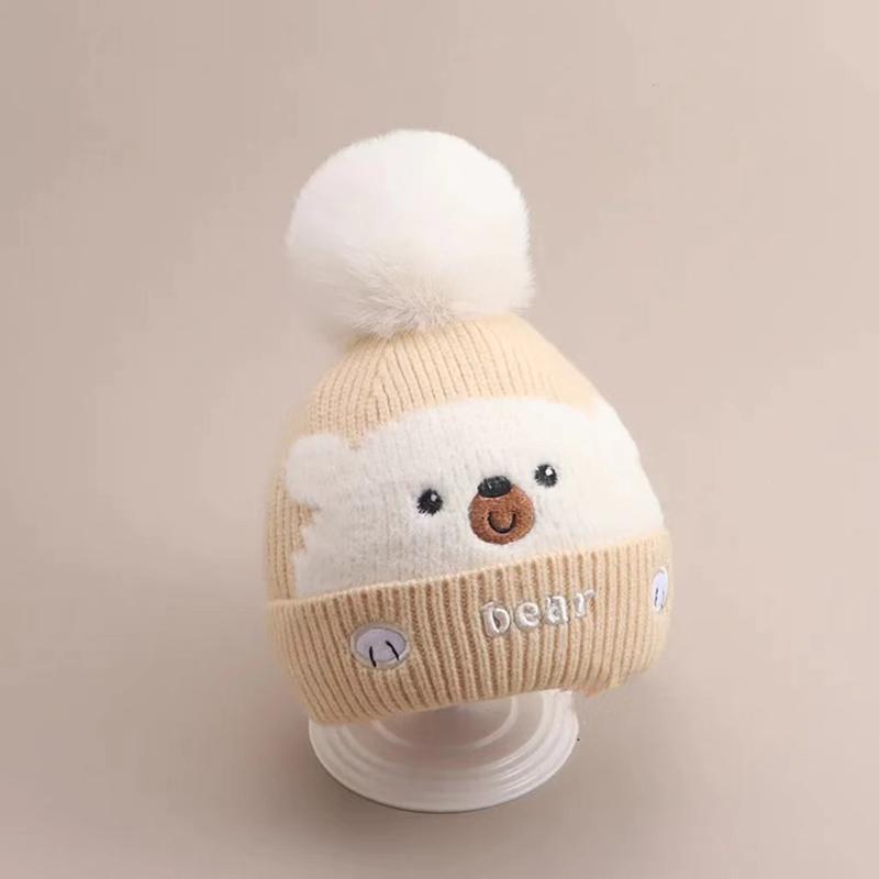 Niedliche Plüschkugel Baby Wollmütze Cartoon Bär Kinder Ohrenschutz Mütze 0-2 Jahre Kinder Winter Warme Überziehmütze Gestrickte Beanies