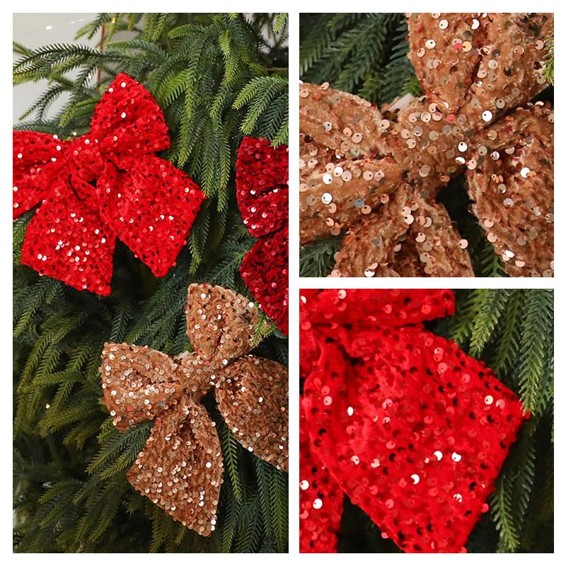 Christmas Butterfly Ribbon Ornament With Sequins For Holiday Decor