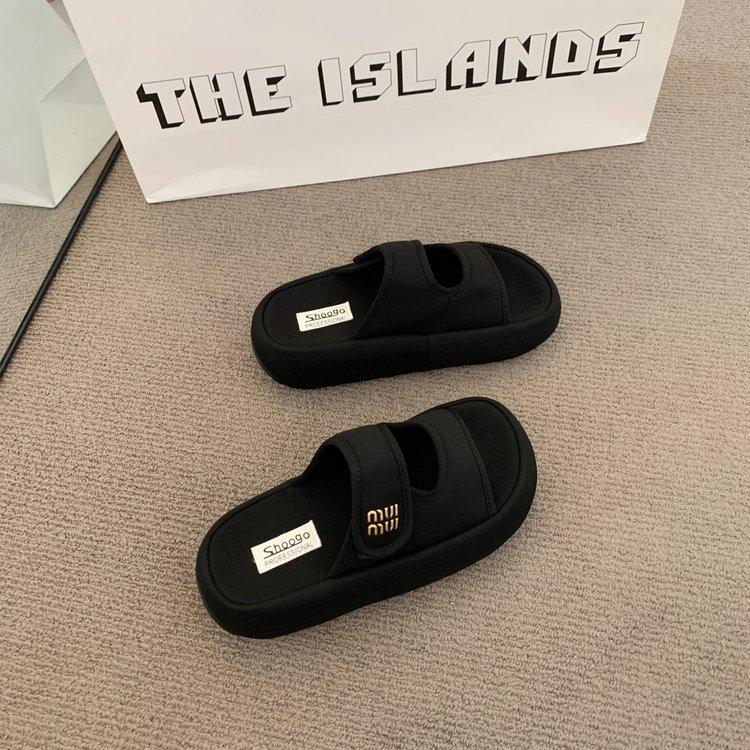 

[Youshilai] 2025 new platform slippers summer stepping on shit feeling Velcro beach sandals one-word drag 40