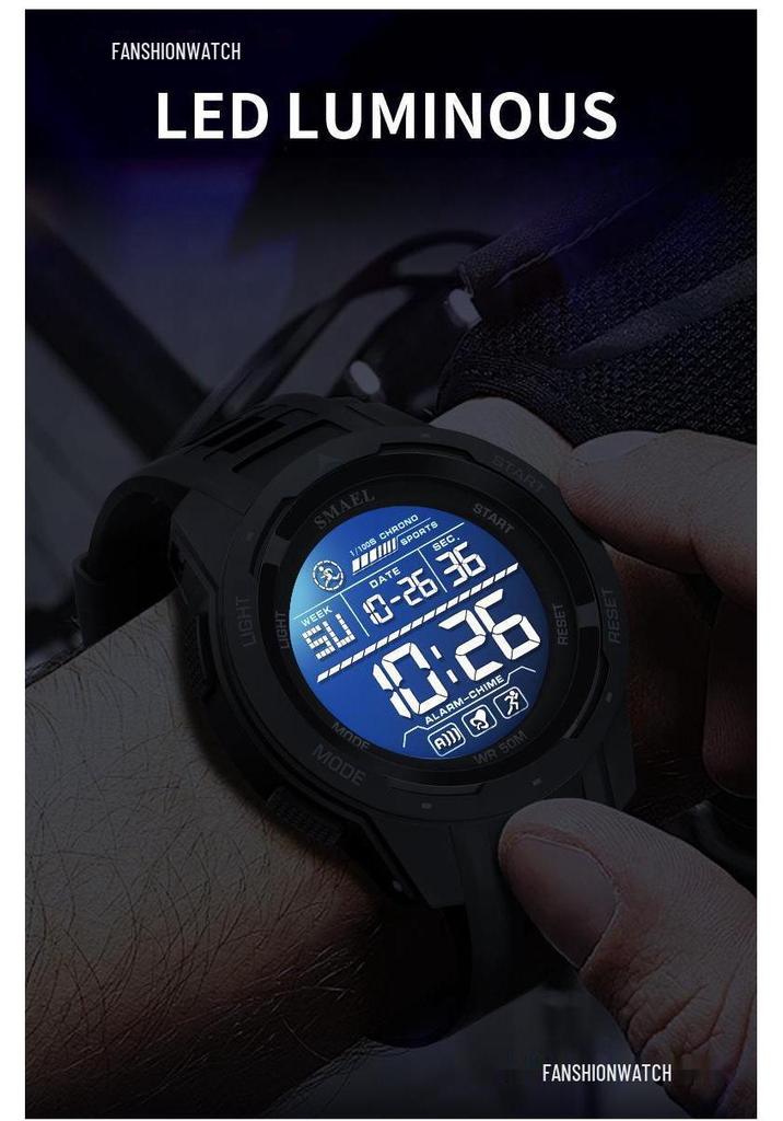 SMAEL Men's Outdoor Sports LED Watch - Waterproof, Multifunctional with Night Light