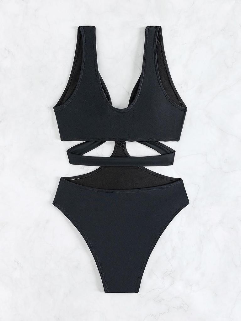 2025 European & American Solid Color Slimming Sexy One-Piece Bikini Swimsuit