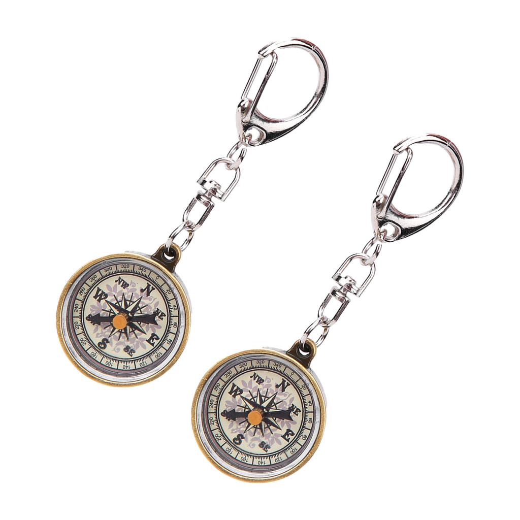 2PCS Vintage Portable Zinc Alloy Compact Pocket Compass Keychain for Outdoor Navigation Tools