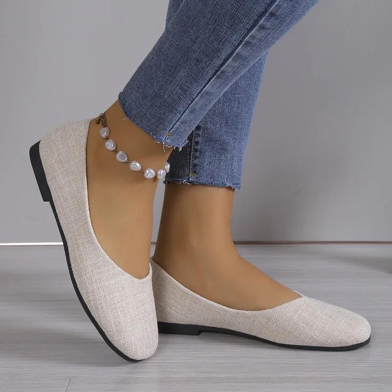 Fashion Spring and Autumn New  Flat Shoes for Women Outwear Solid Color Oversized Shallow Cut Shoes Simple Knitted Comfort Footwear