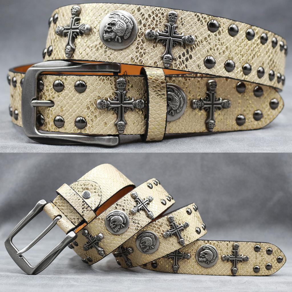 Original Skull Rivet Belt Punk Men'S Belt Women'S Snake Pattern Decorative Belt