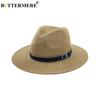 Navy Blue Beach Straw Hat Women Mens Wide Brim Elegant Panama Hat Fedora Female Casual Fashionable Summer Sun Hats Khaki Fashion