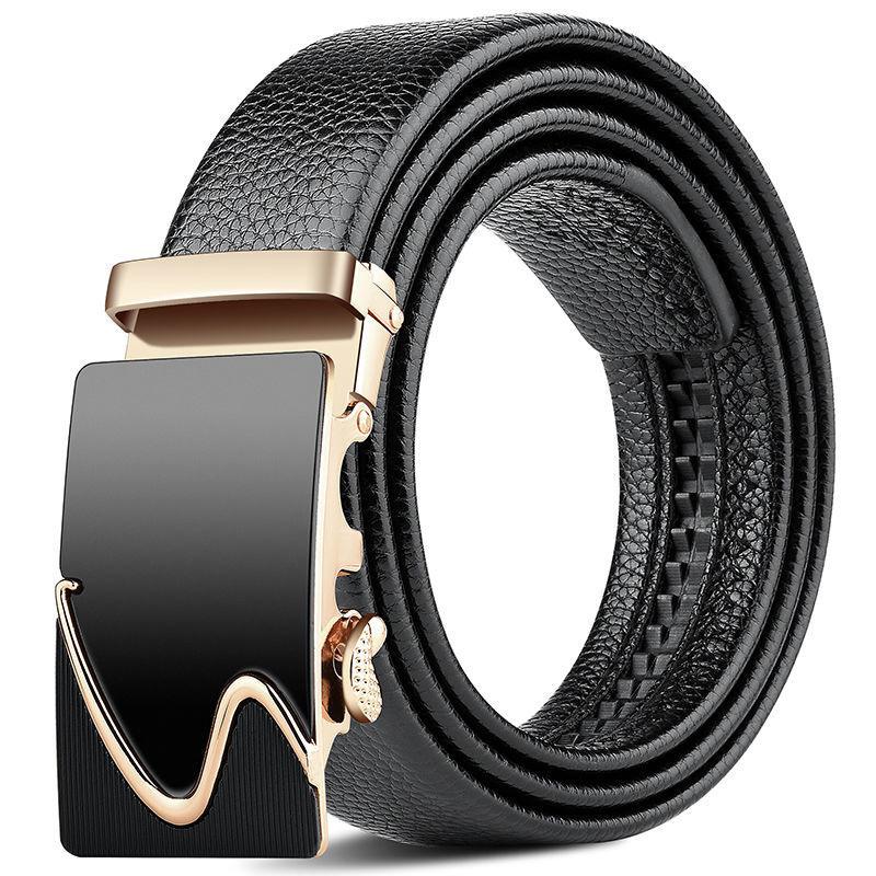 Men's Belt Genuine Leather Business Automatic Buckle Two-layer Cowhide Trendy Young Men's Trousers Belt