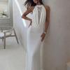 Women's Spring 2026 Lace Patchwork Backless Split Halter Dress