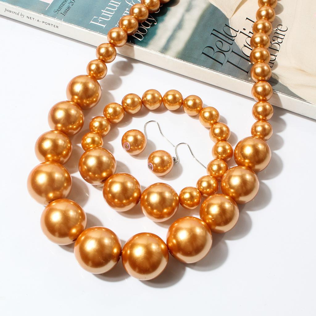 European and American fashion pearl necklace, simple and exaggerated imitation pearl necklace three-piece bridal set
