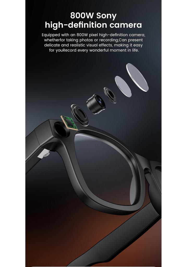E03C Smart Glasses: Camera, Image Stabilization, HD Shooting, Real-Time Translation, Electrochromic, AI Features