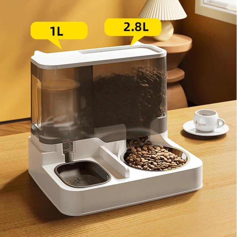 Transparent Cat Feeder Automatic Pet Feeding Bowl 2-in-1 Cat Water Dispenser Combination Grain Storage Bucket for Cats Puppies