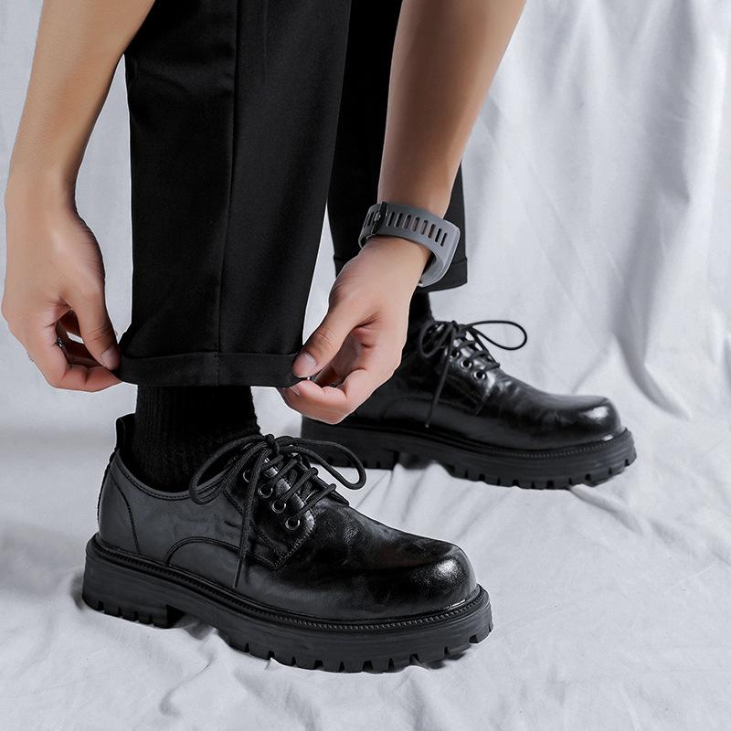 British style ins black small leather shoes men's Japanese retro student big head shoes tide Korean version platform men's shoes 66106-R