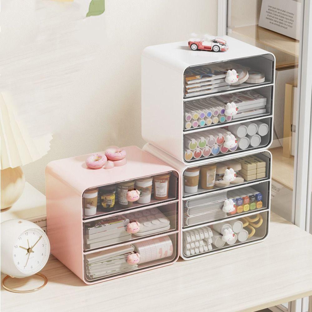 Transparent Design Desk Pen Holder Multifunctional Storage Shelf Sundries Rack Sorting Box Office