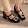 French Square Toe Mary Jane Shoes Women's Spring and Autumn New Block Heel Single Shoes
