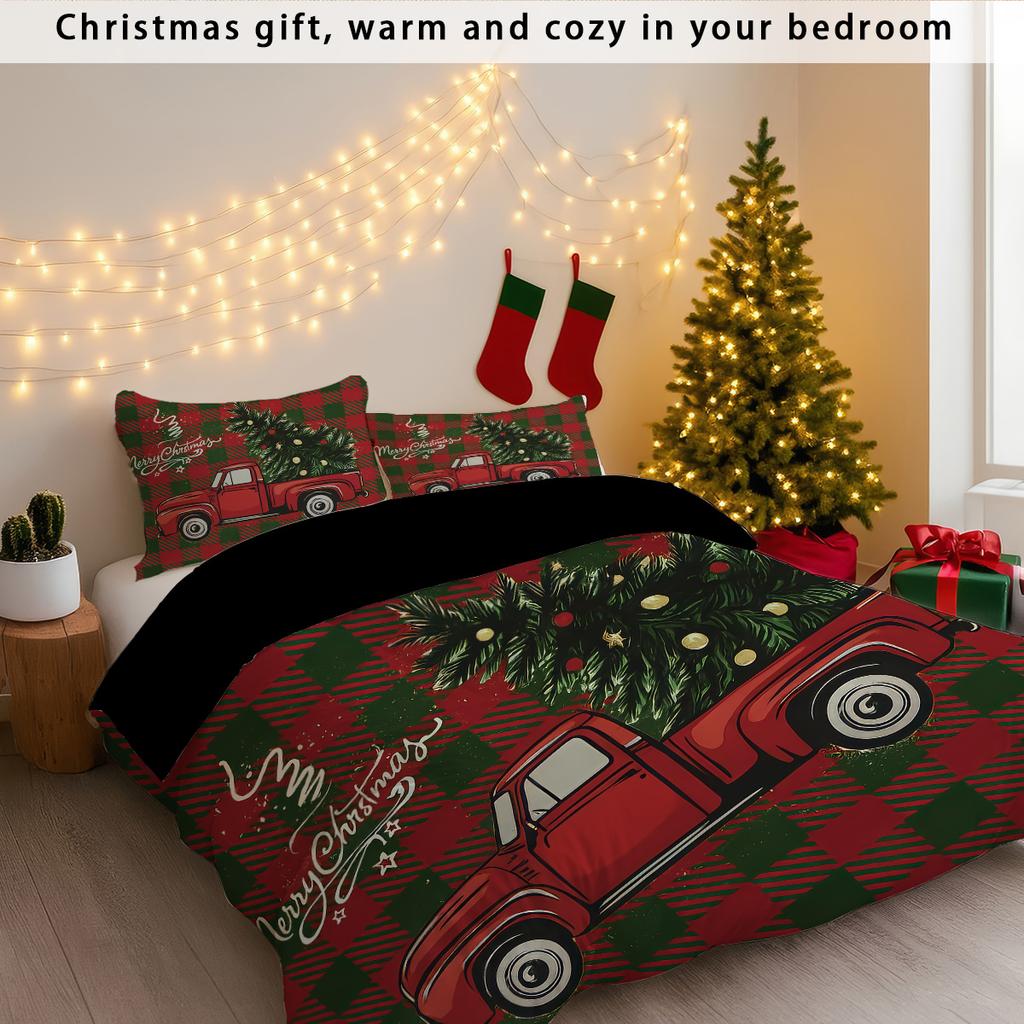 3pcs Checkered Christmas Coreless Duvet Set with Multiple Sizes for Bedrooms Dormitories Soft and Comfortable Machine Washable