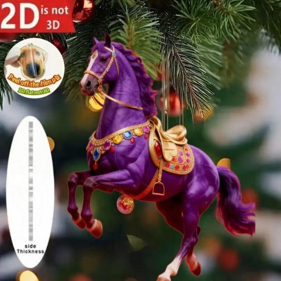 2Pcs Horse Pendant 2D Acrylic Animal Charm Christmas Tree Door Window Wall Hanging Ornament Automotive Decoration