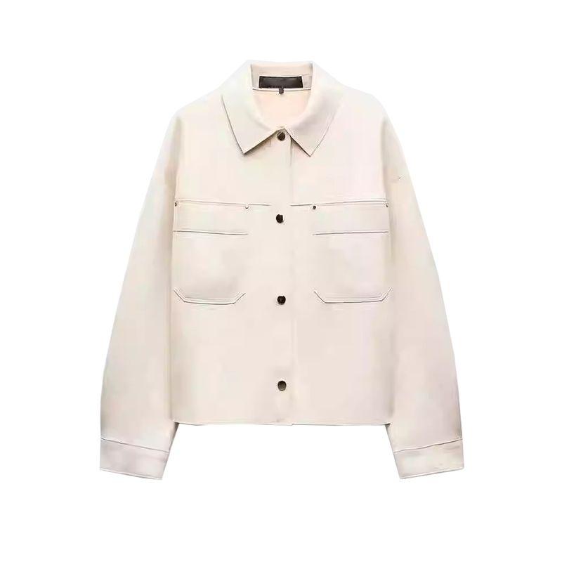 

Autumn New Women s Clothing Preppy Style Lapel Long Sleeves Suede Texture Effect Short Jacket Outwear 4968221 Beige L