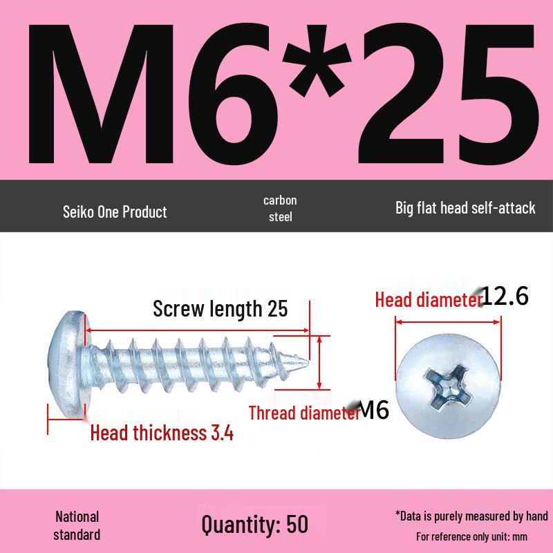 Galvanized M3 Phillips Flat Head Self-Tapping Wood Screws, High-Strength, Large Head